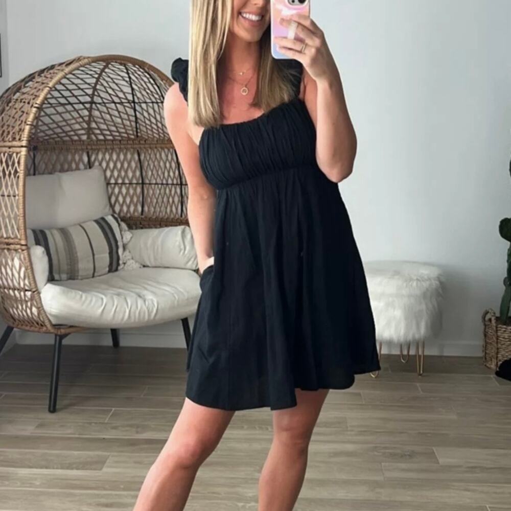 ABERCROMBIE Linen Babydoll Sleeveless Dress Black Large L